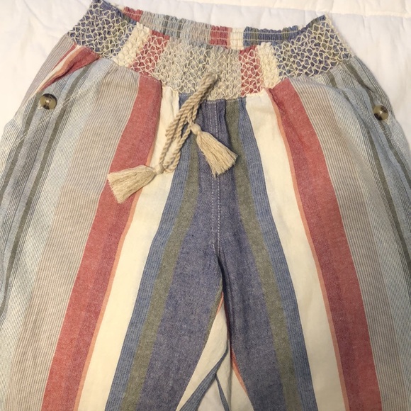 Westbound Sm Stripe Print Mid Rise Pocketed Drawstring Waist Linen Pants NWOT - Picture 10 of 10